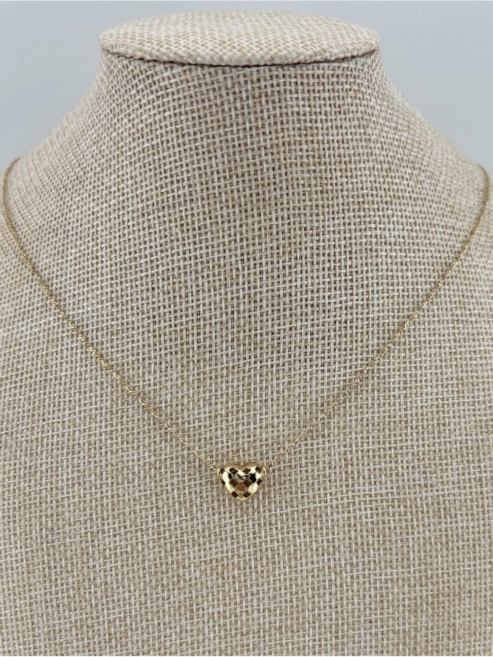 14K Yellow Gold Puffy Lattice Heart Pendant Necklace 17" Italy 585 Fine Jewelry
